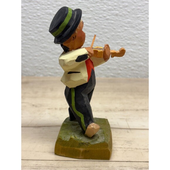 Vtg Hand Carved Wooden Figurine 4" Boy With Violin Made In Norway - Picture 4 of 8